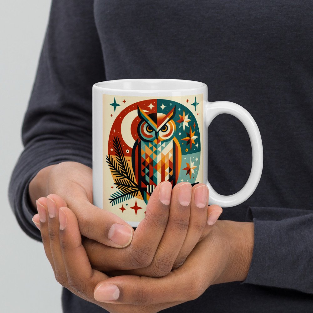 Geometric Owl Under Moon and Stars