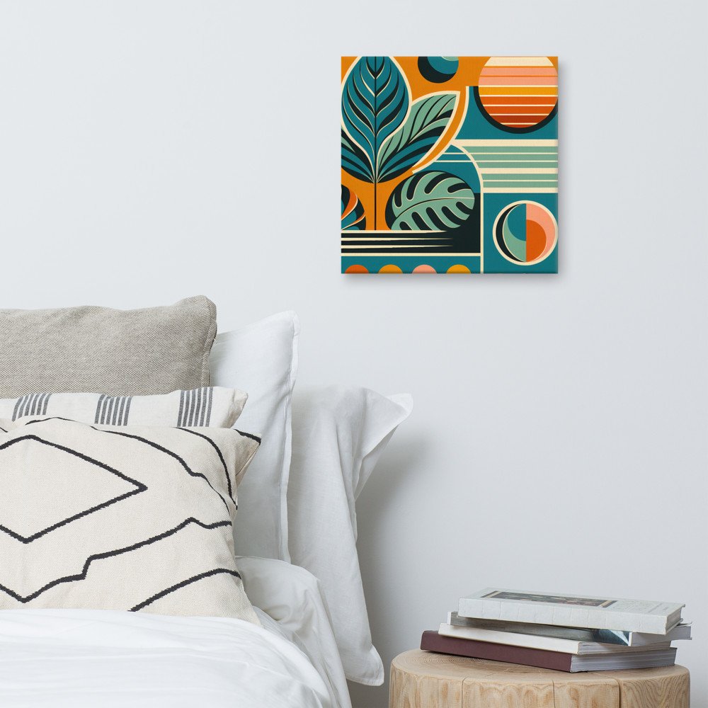 Geometric Botanical Leaves in Teal and Orange