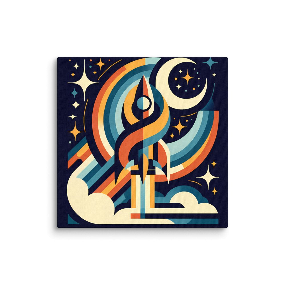 Retro Rocket Launch with Rainbow Trails