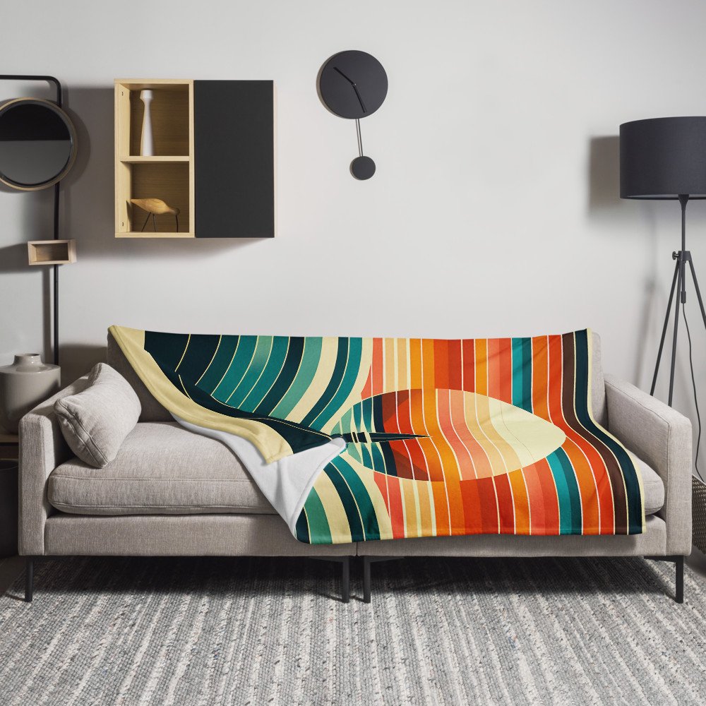 Retro Sailboat Sunset with Striped Waves