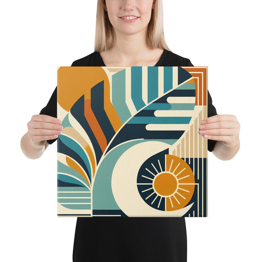 Abstract Monstera Leaf with Sun and Moon Shapes