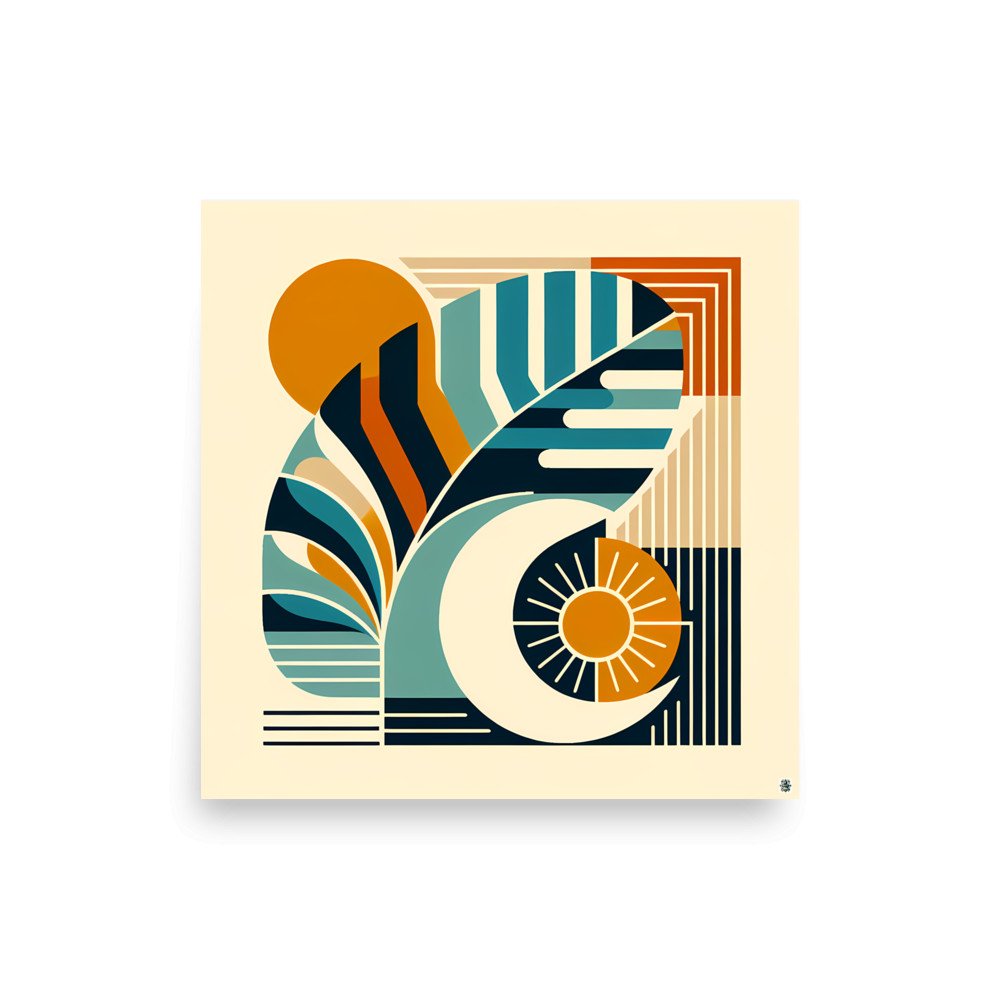 Abstract Monstera Leaf with Sun and Moon Shapes