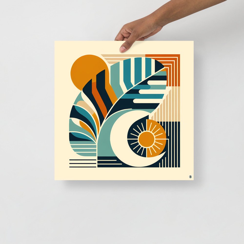 Abstract Monstera Leaf with Sun and Moon Shapes