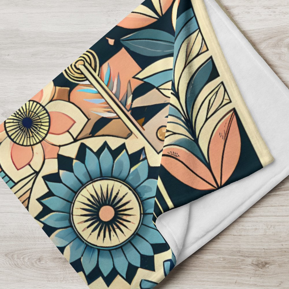 Retro Geometric Mountain Landscape in Teal and Peach