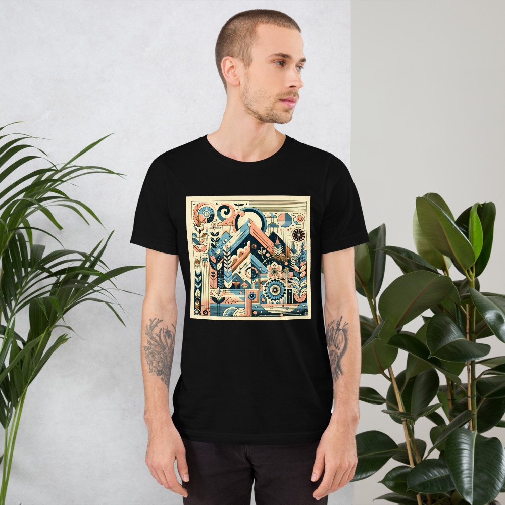 Retro Geometric Mountain Landscape in Teal and Peach