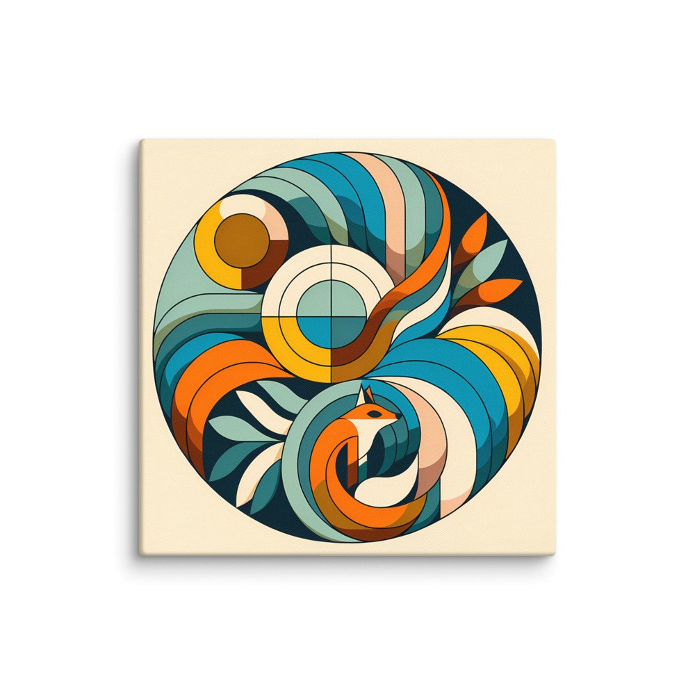 Geometric Fox in Abstract Botanical Circle