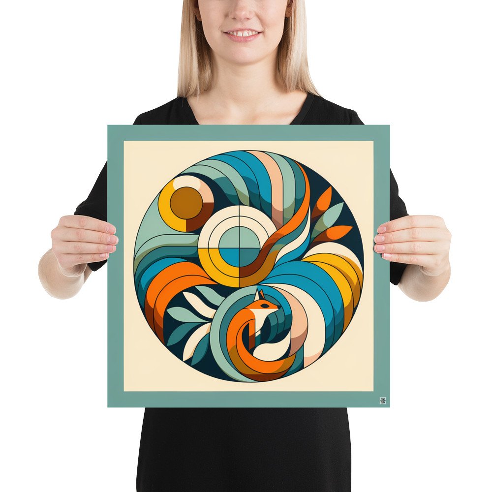 Geometric Fox in Abstract Botanical Circle