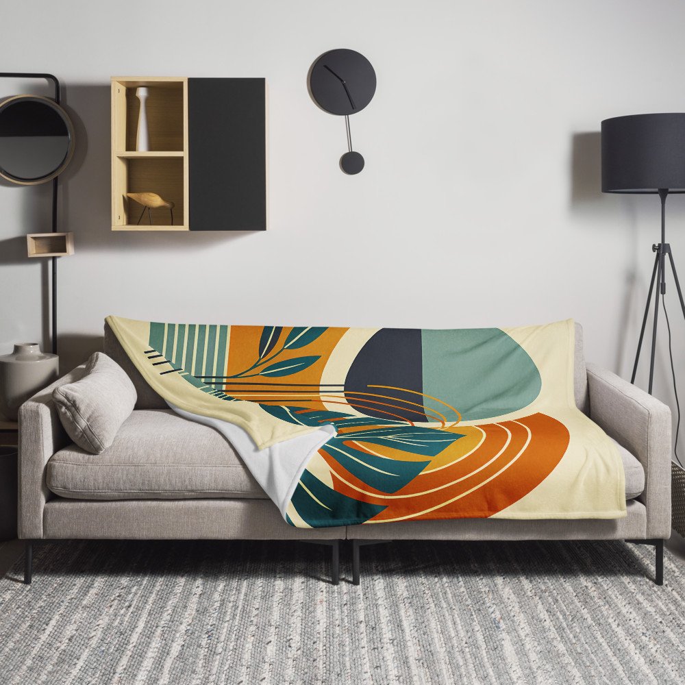 Abstract Monstera Leaves with Geometric Sun Shapes