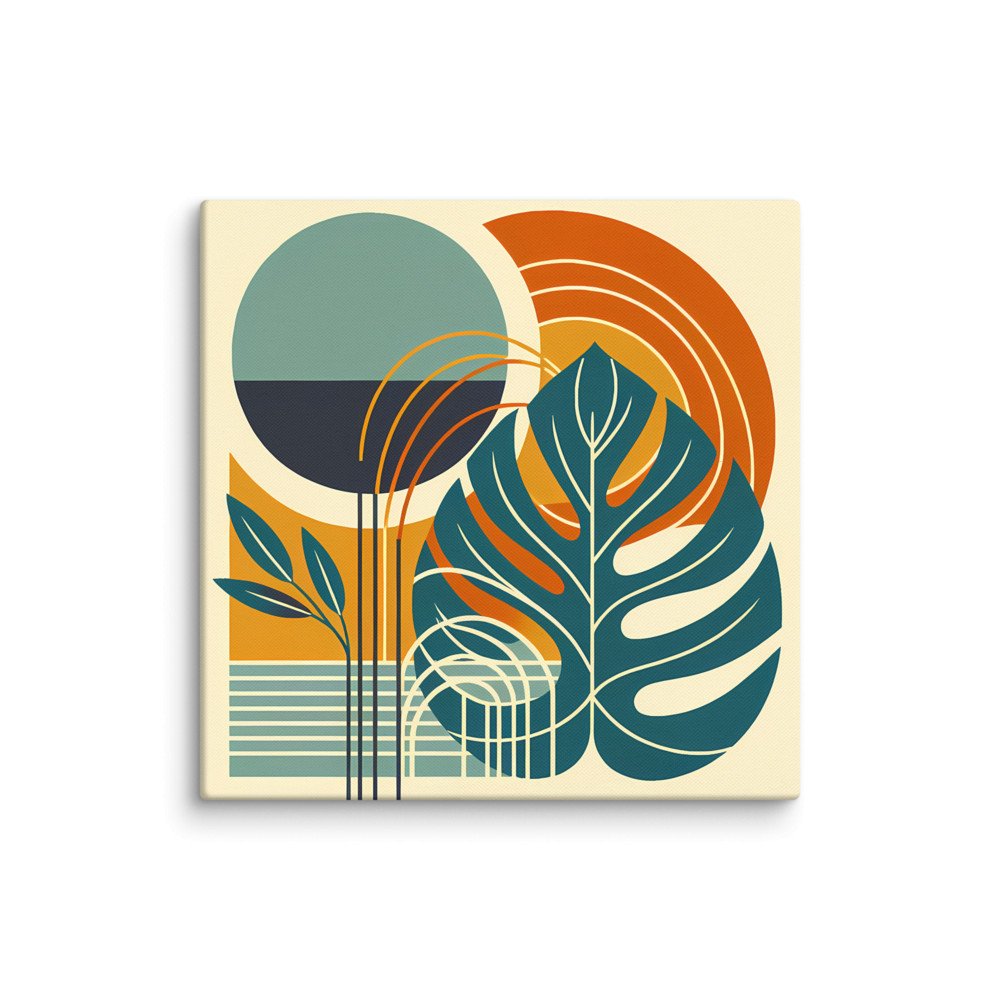 Abstract Monstera Leaves with Geometric Sun Shapes