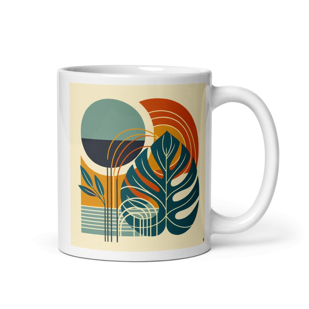 Abstract Monstera Leaves with Geometric Sun Shapes