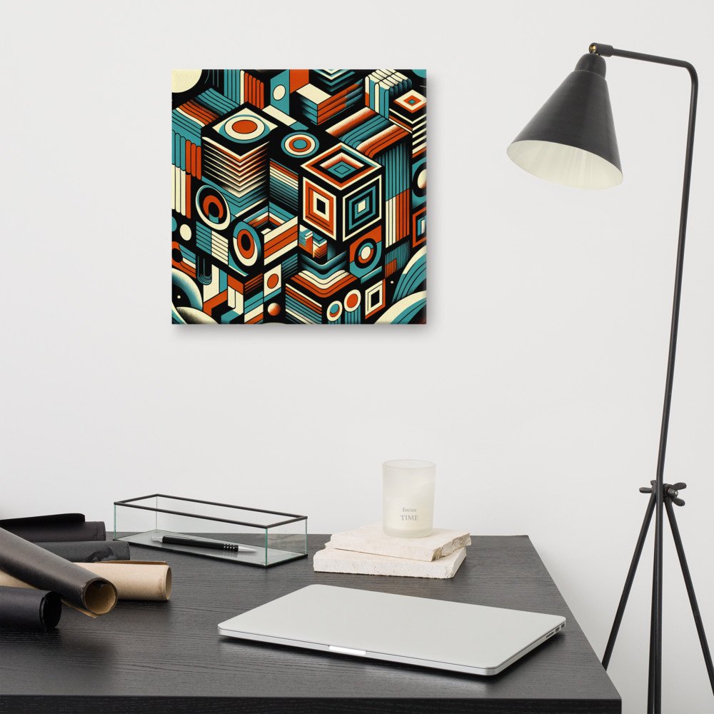 Retro Geometric Space Cubes in Teal and Orange