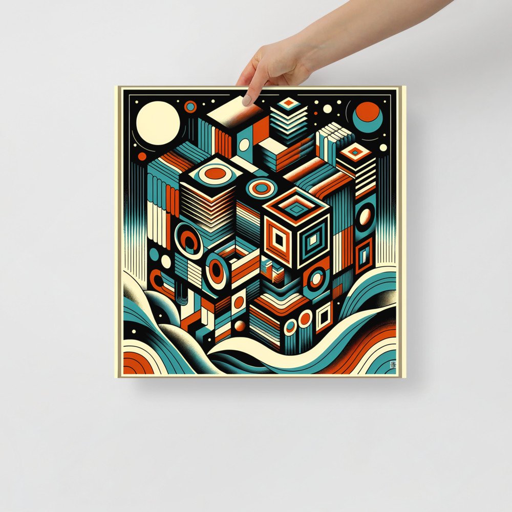 Retro Geometric Space Cubes in Teal and Orange