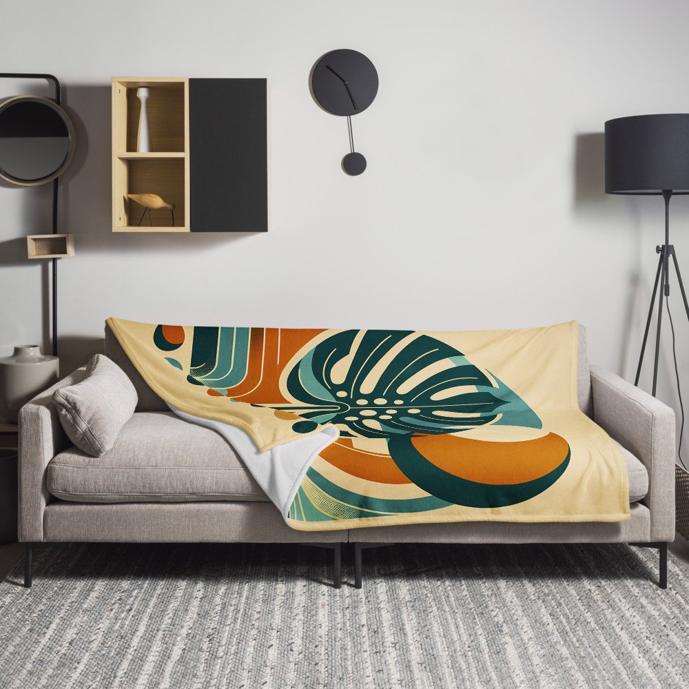 Abstract Monstera Leaf with Retro Geometric Shapes