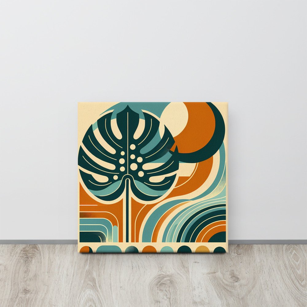 Abstract Monstera Leaf with Retro Geometric Shapes