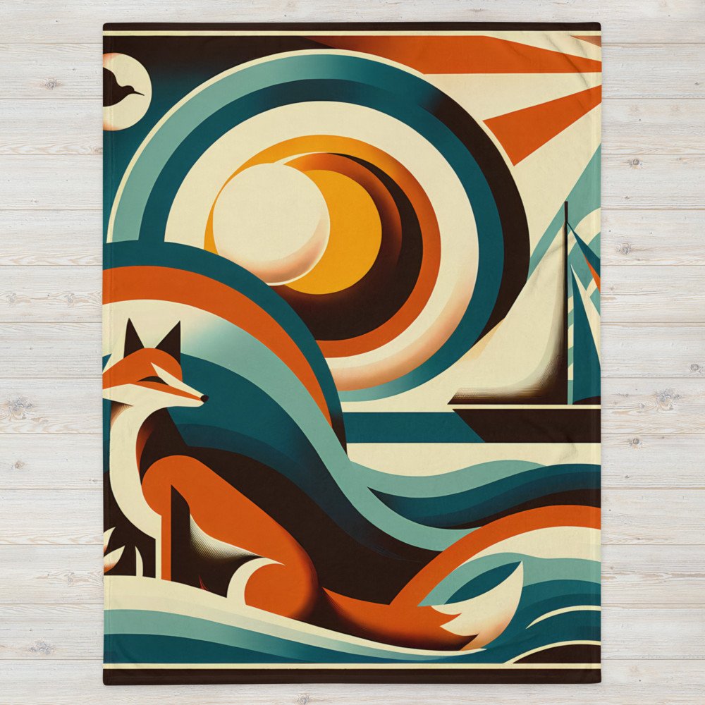 Geometric Fox and Sailboat Sunset