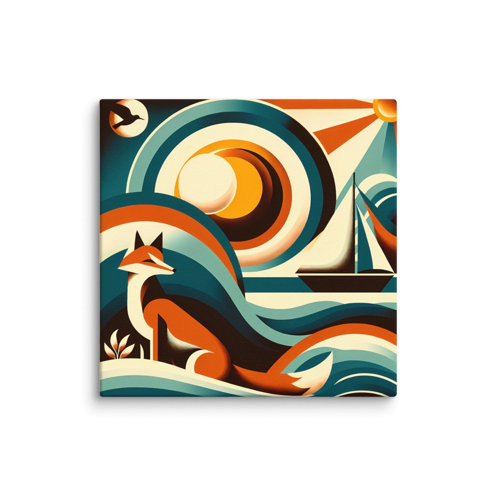 Geometric Fox and Sailboat Sunset