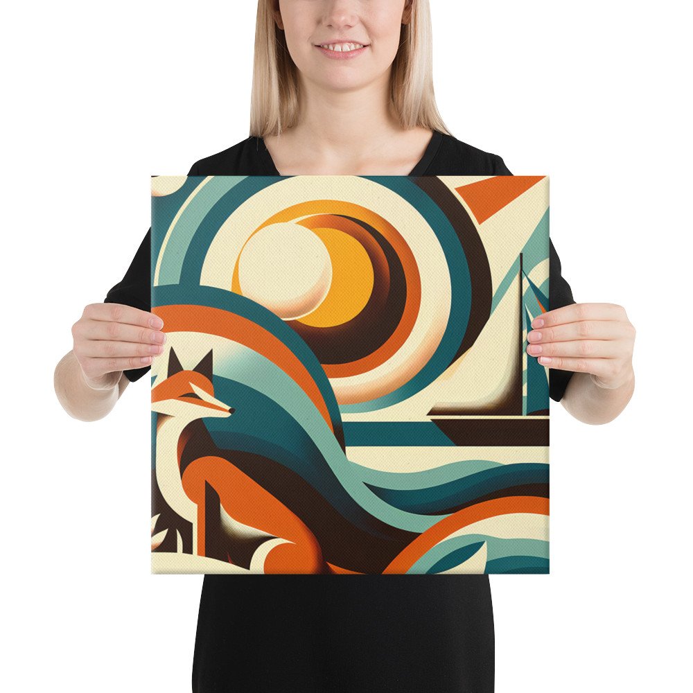 Geometric Fox and Sailboat Sunset