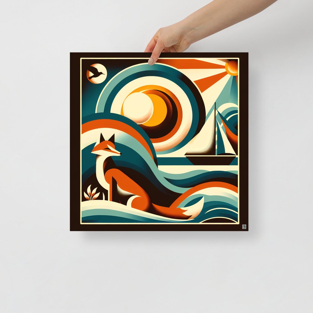 Geometric Fox and Sailboat Sunset