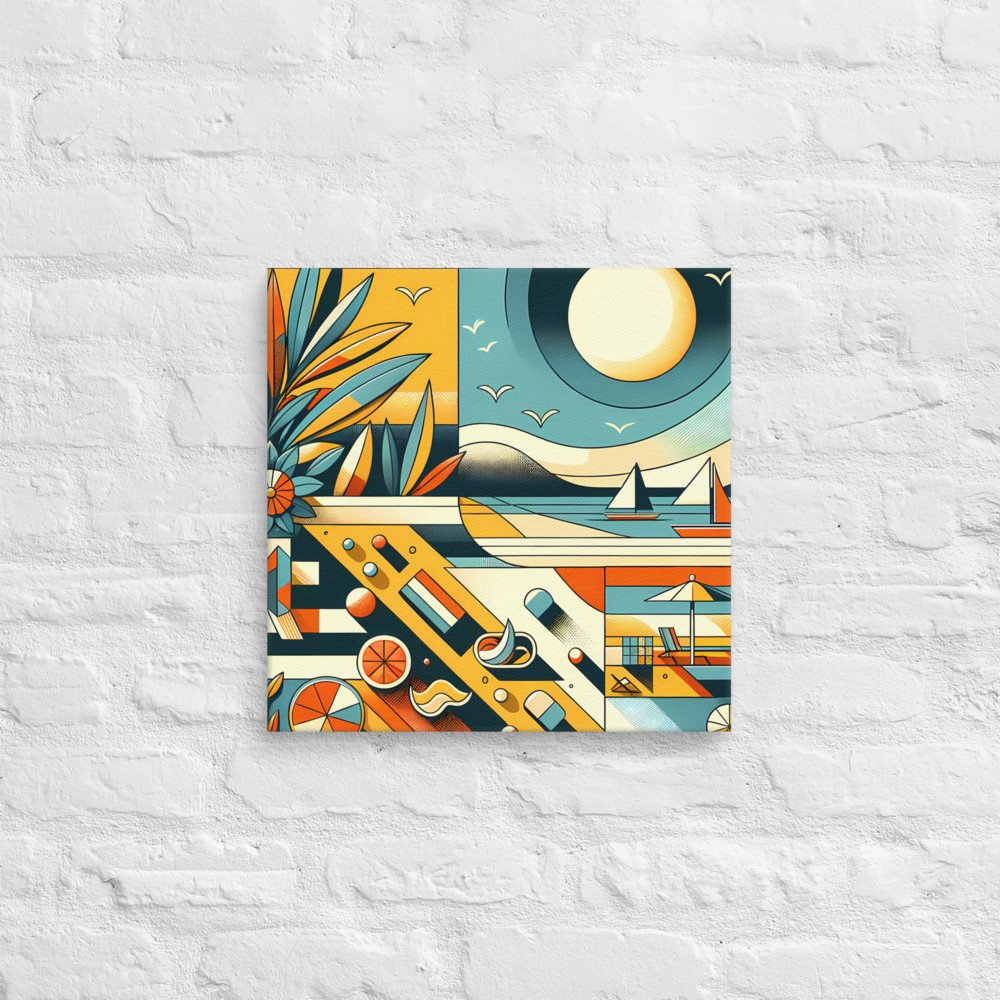 Retro Geometric Beach Sunset Sailboats Illustration
