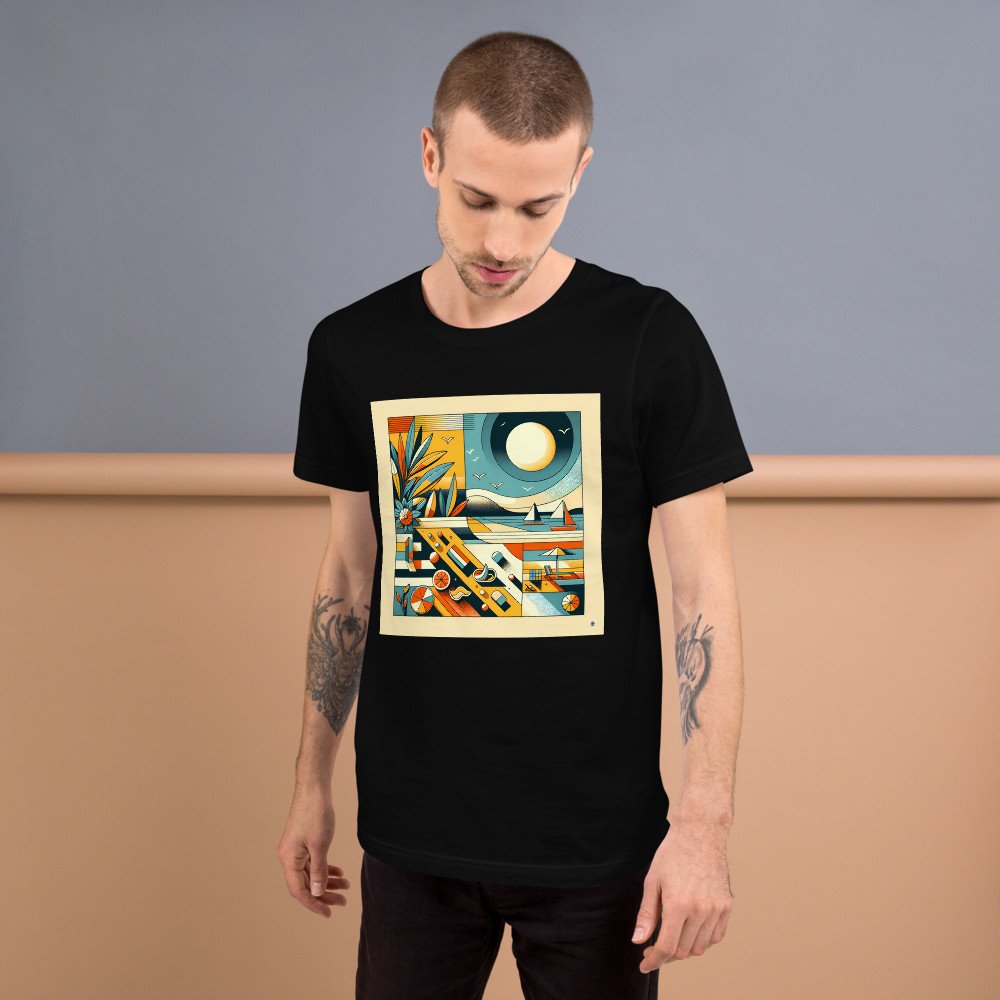 Retro Geometric Beach Sunset Sailboats Illustration