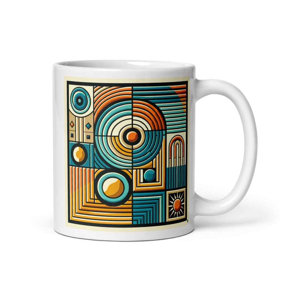 Retro Geometric Circles and Stripes Abstract Grid