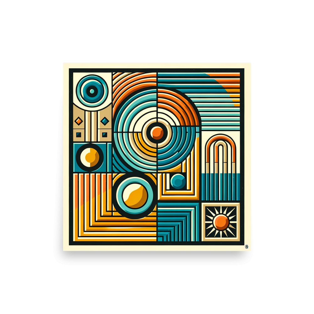 Retro Geometric Circles and Stripes Abstract Grid