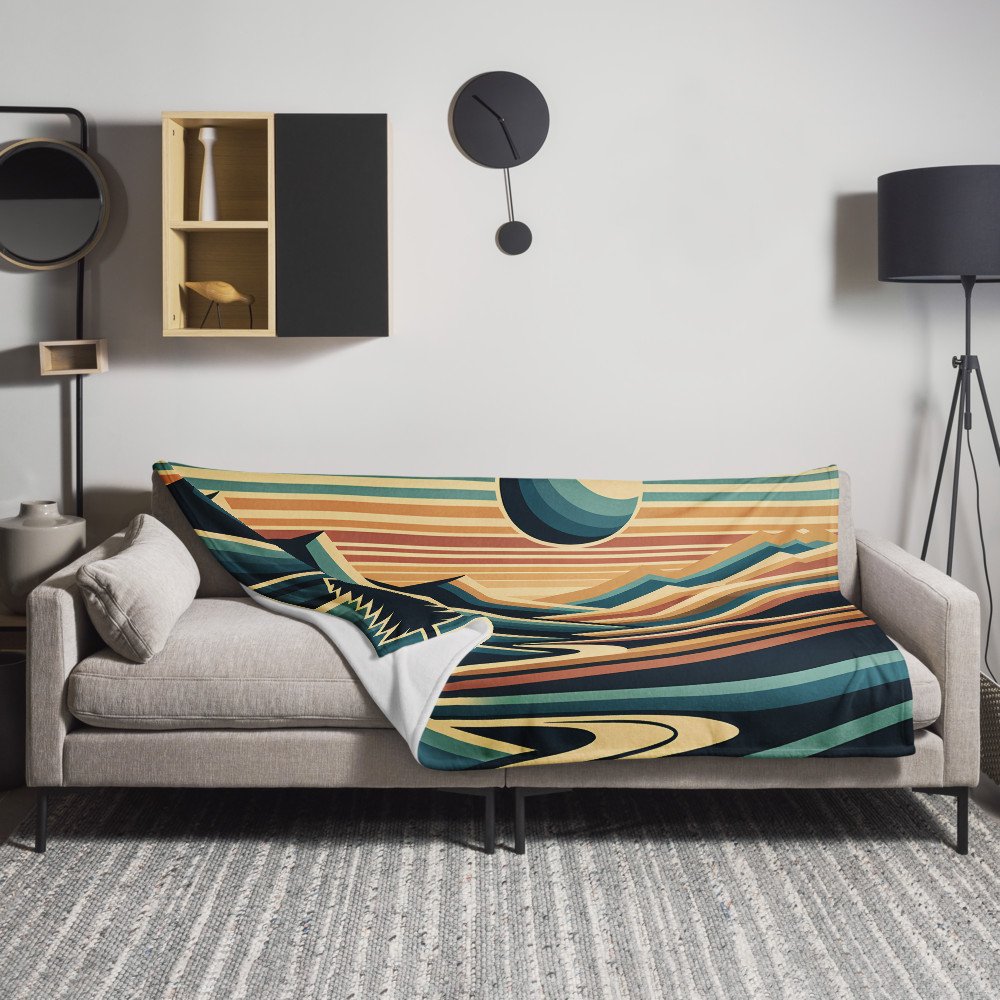 Geometric Mountain Valley with Sun and River