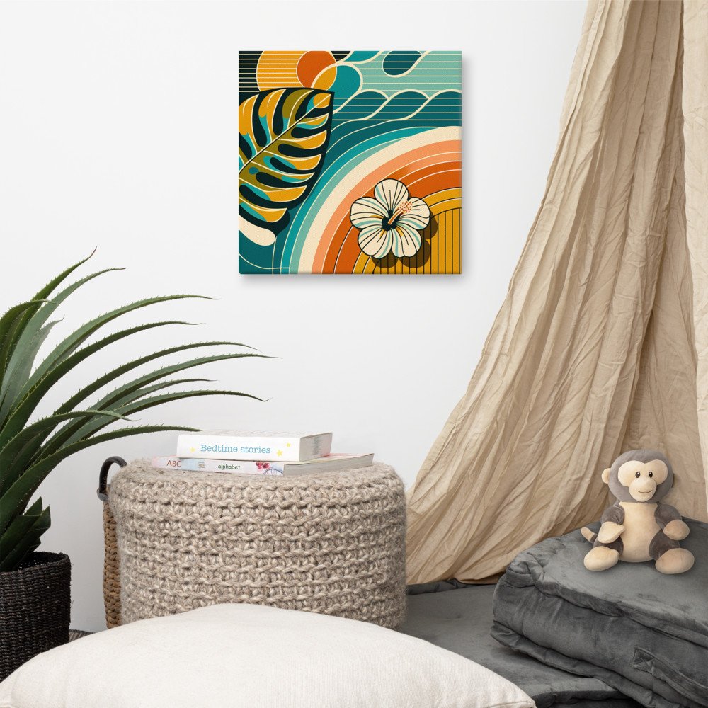 Abstract Botanical Leaf and Hibiscus Sunset