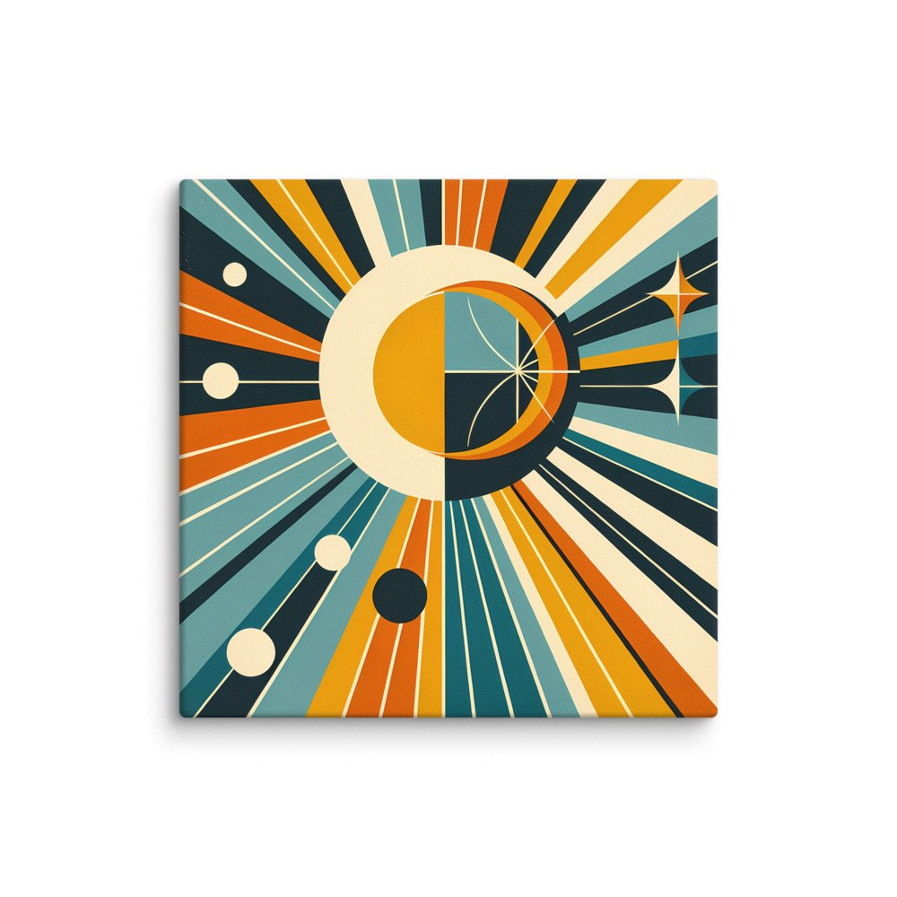 Geometric Sun and Moon Rays Retro Space Design