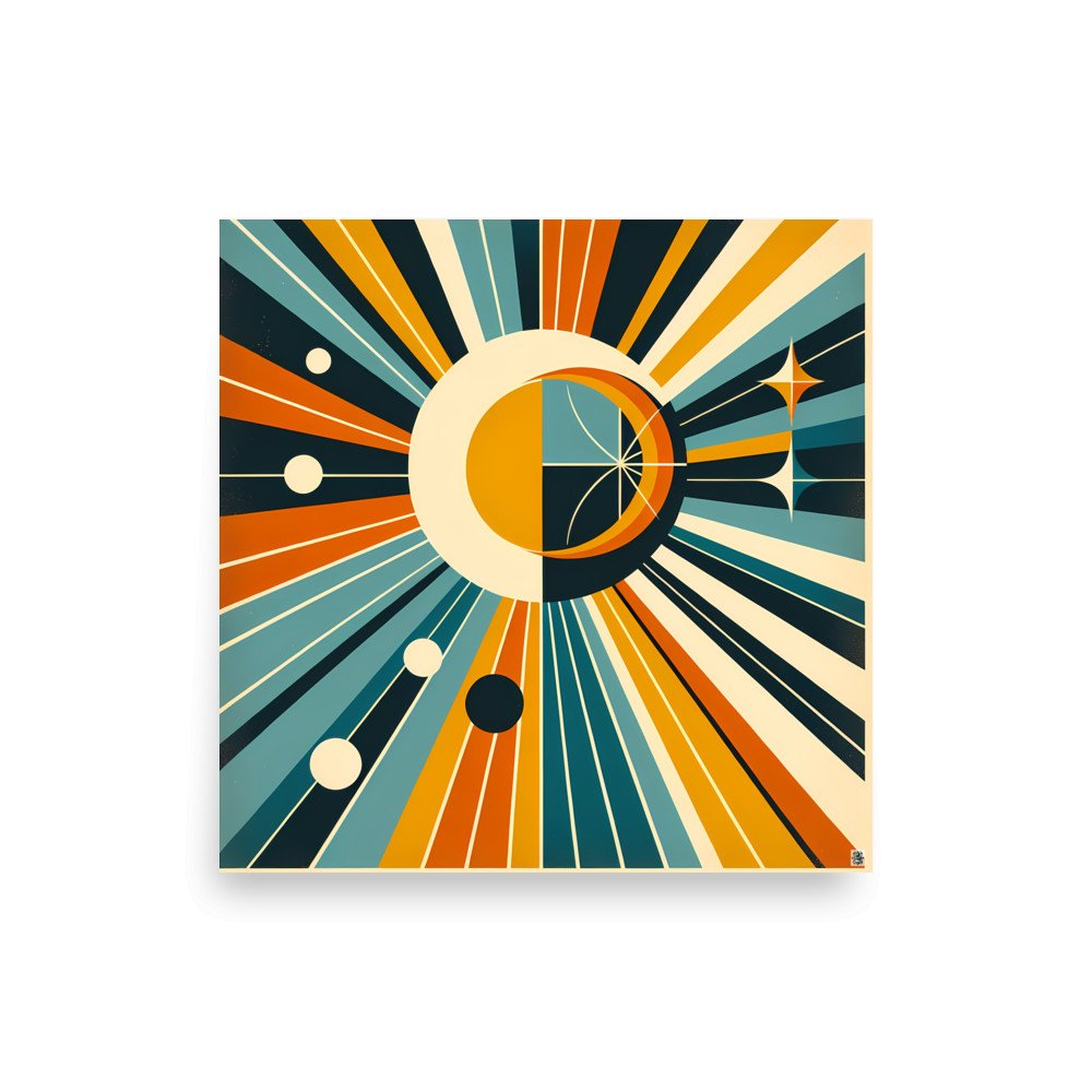Geometric Sun and Moon Rays Retro Space Design