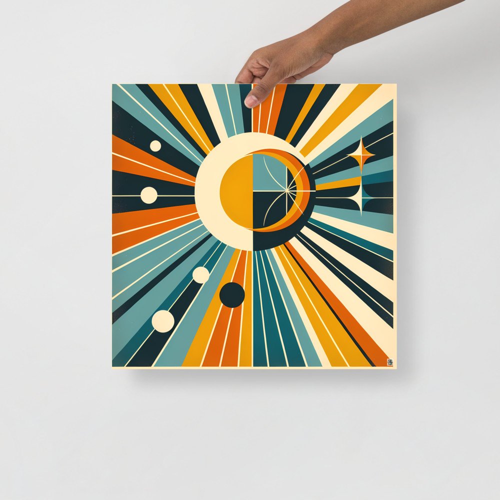 Geometric Sun and Moon Rays Retro Space Design