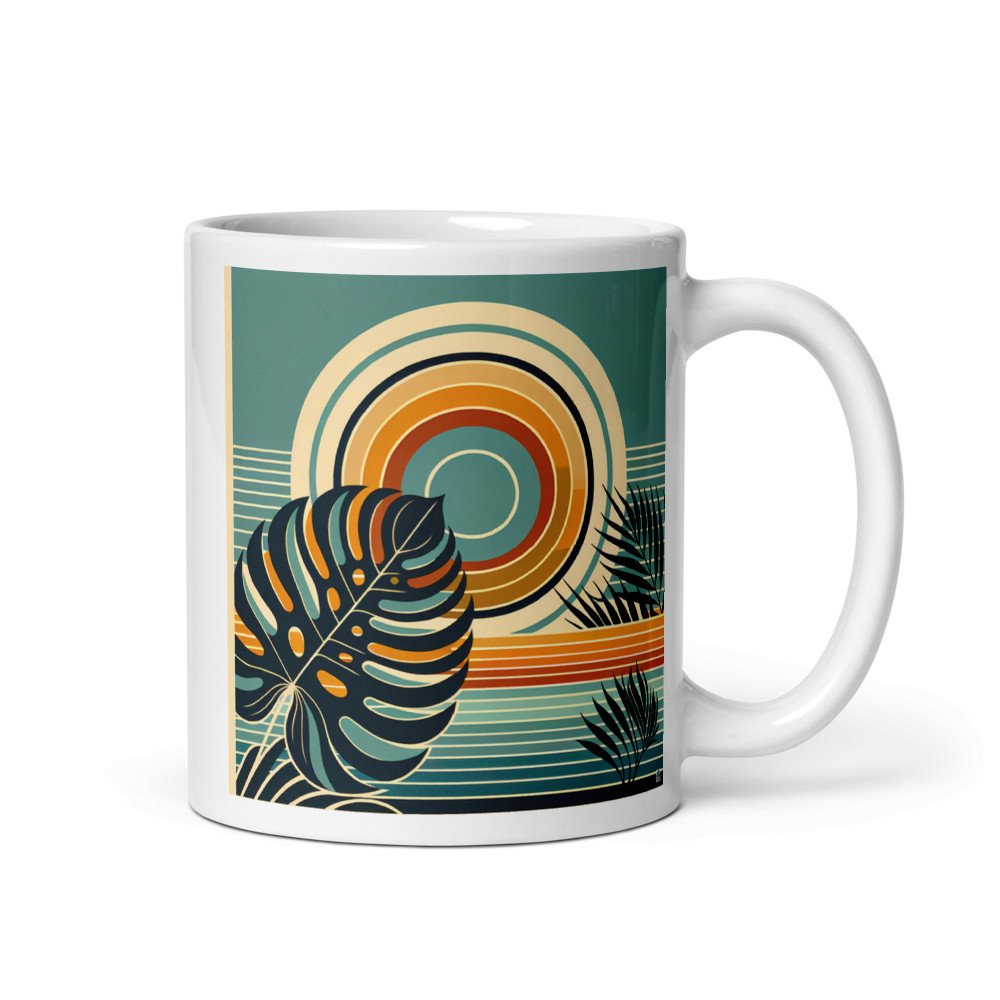 Geometric Monstera Sunset in Teal and Orange