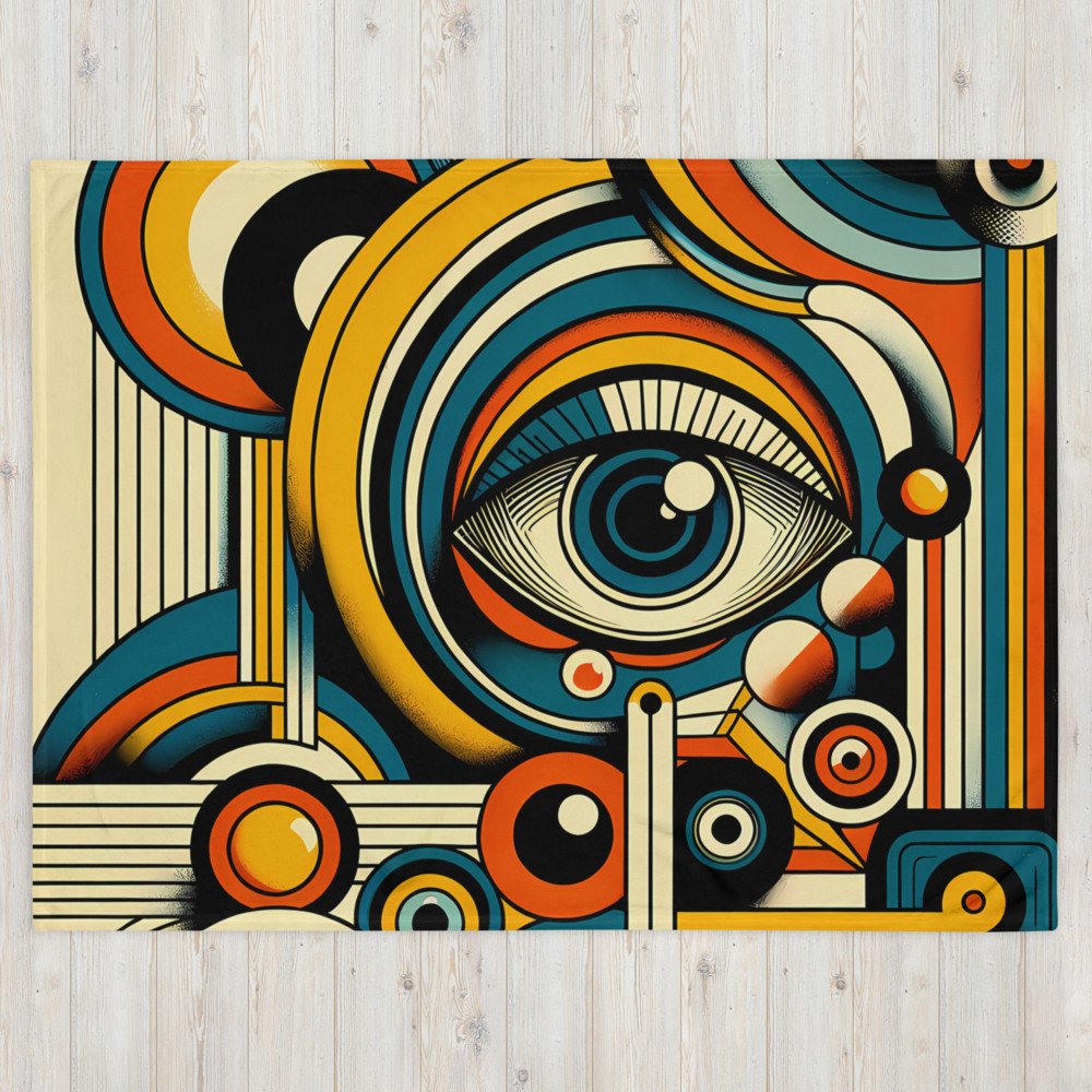 Retro Geometric Eye Abstract in Teal Orange and Gold