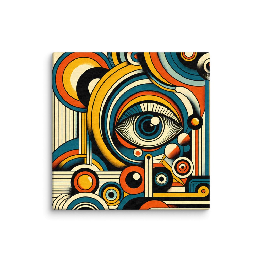 Retro Geometric Eye Abstract in Teal Orange and Gold