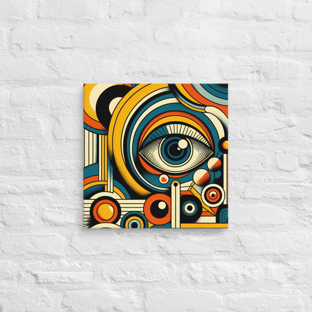Retro Geometric Eye Abstract in Teal Orange and Gold