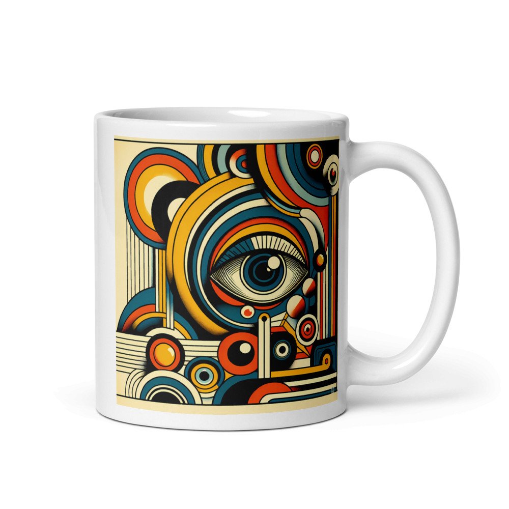 Retro Geometric Eye Abstract in Teal Orange and Gold