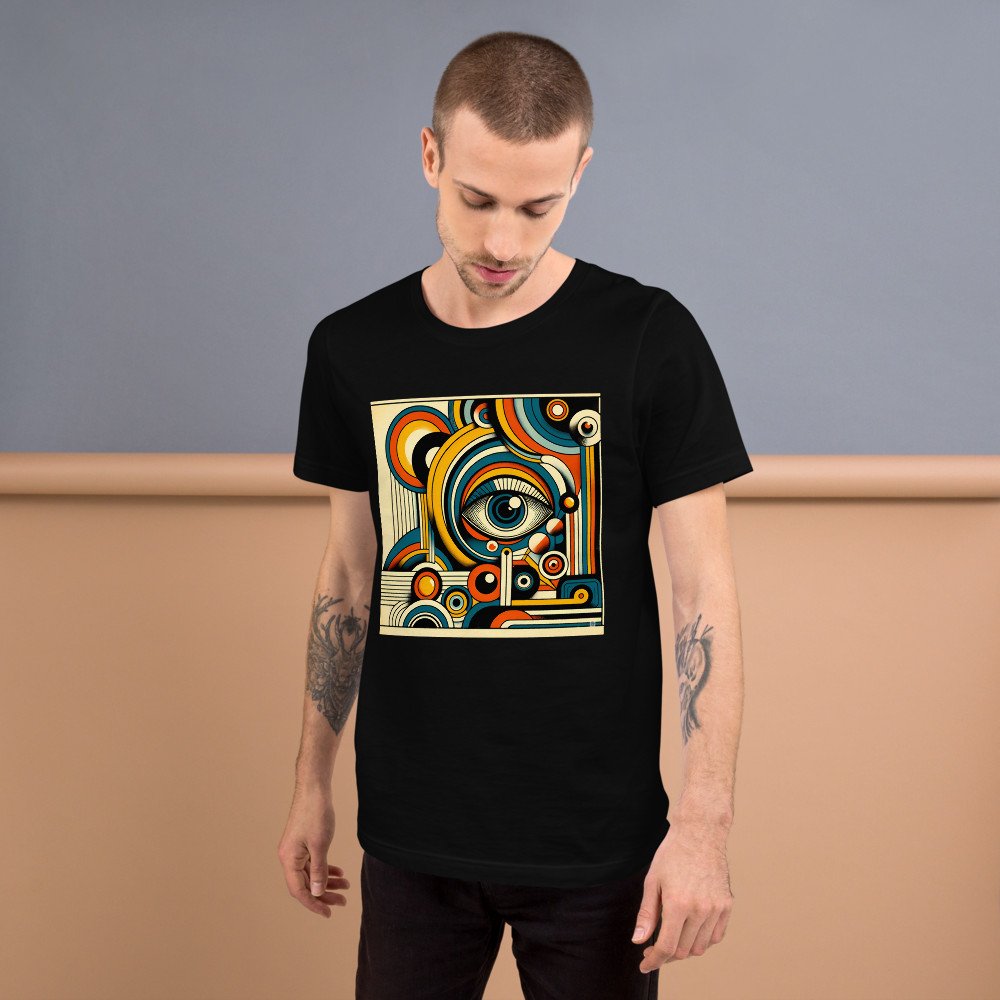 Retro Geometric Eye Abstract in Teal Orange and Gold