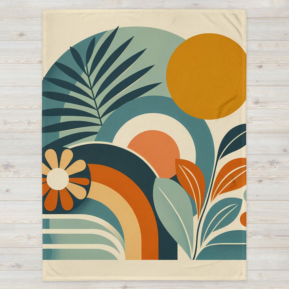 Abstract Botanical Shapes with Sun and Leaves