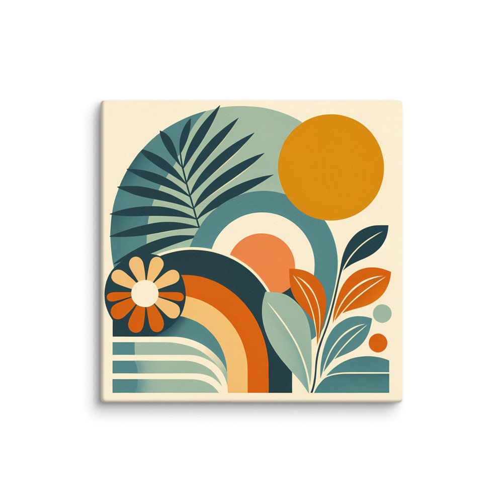 Abstract Botanical Shapes with Sun and Leaves