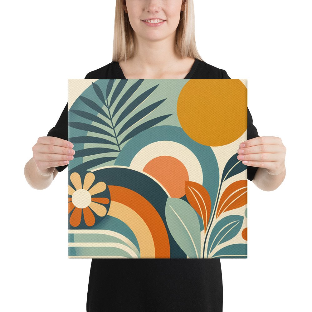 Abstract Botanical Shapes with Sun and Leaves