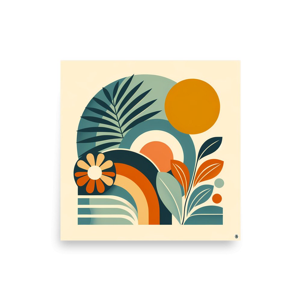 Abstract Botanical Shapes with Sun and Leaves