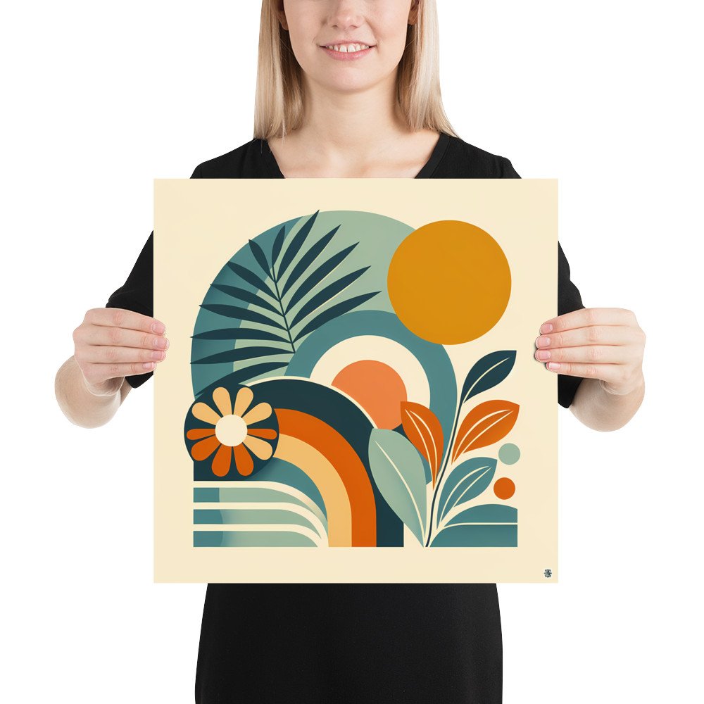 Abstract Botanical Shapes with Sun and Leaves