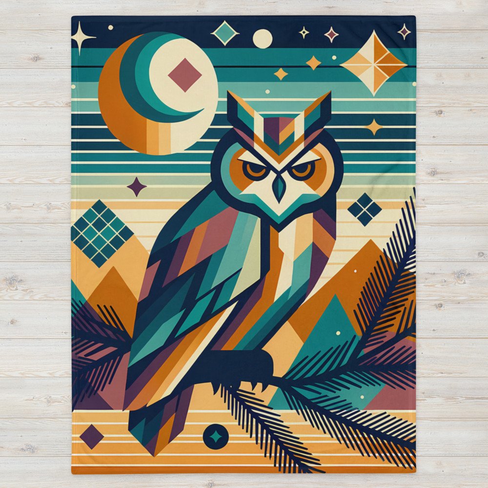 Geometric Owl Under Moon and Stars