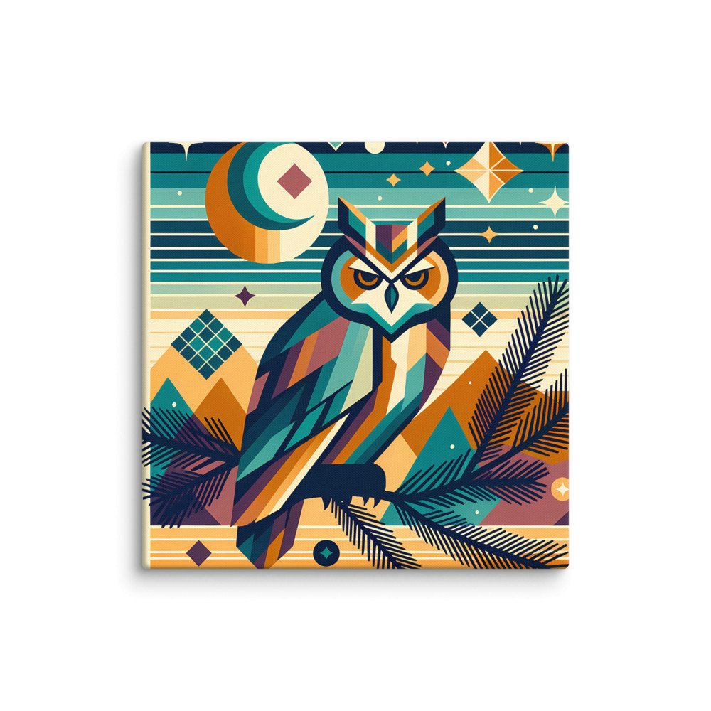 Geometric Owl Under Moon and Stars