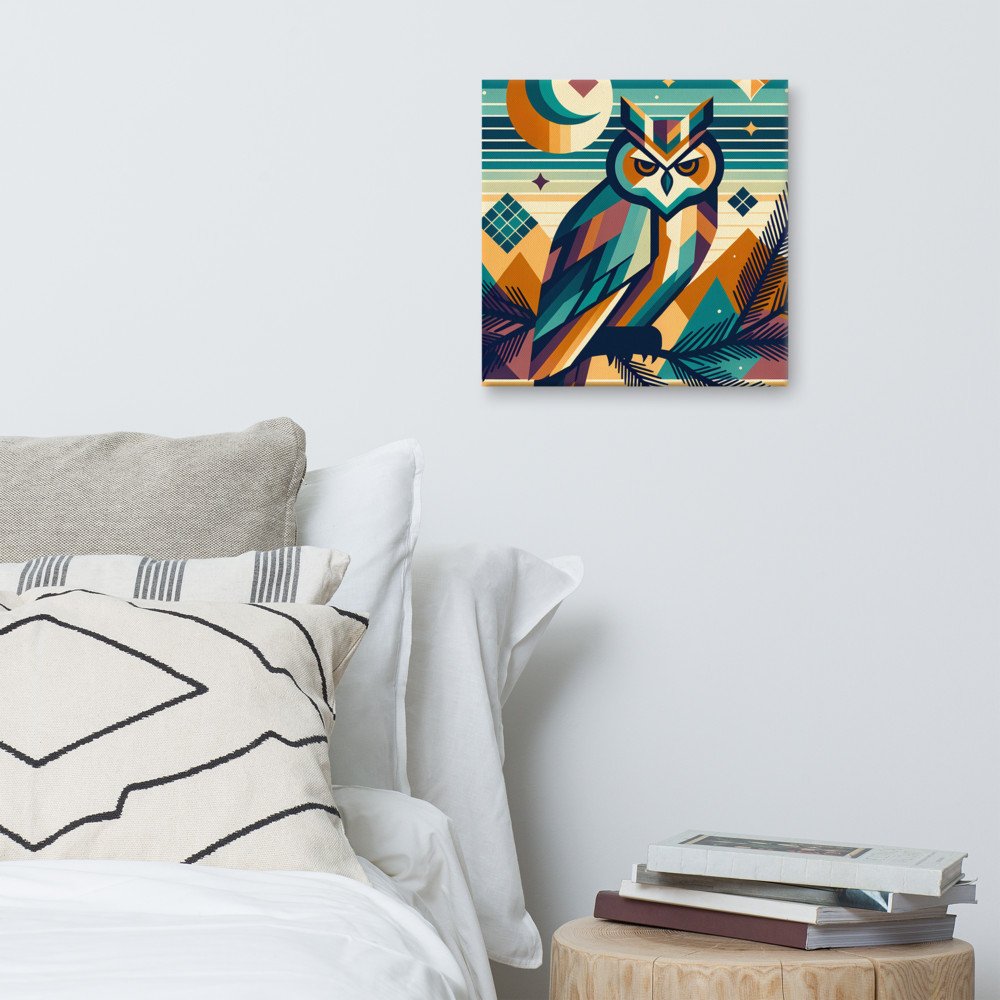 Geometric Owl Under Moon and Stars