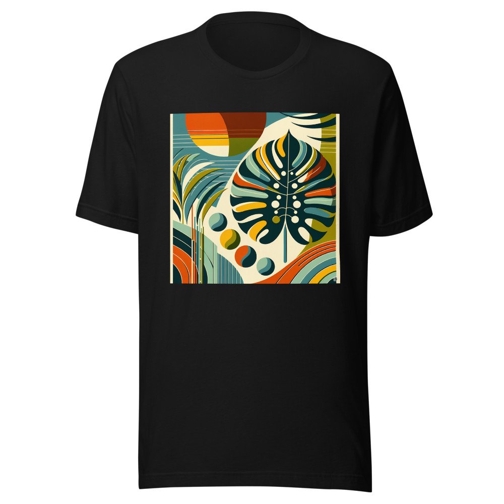 Abstract Monstera Leaf with Geometric Sun Shapes