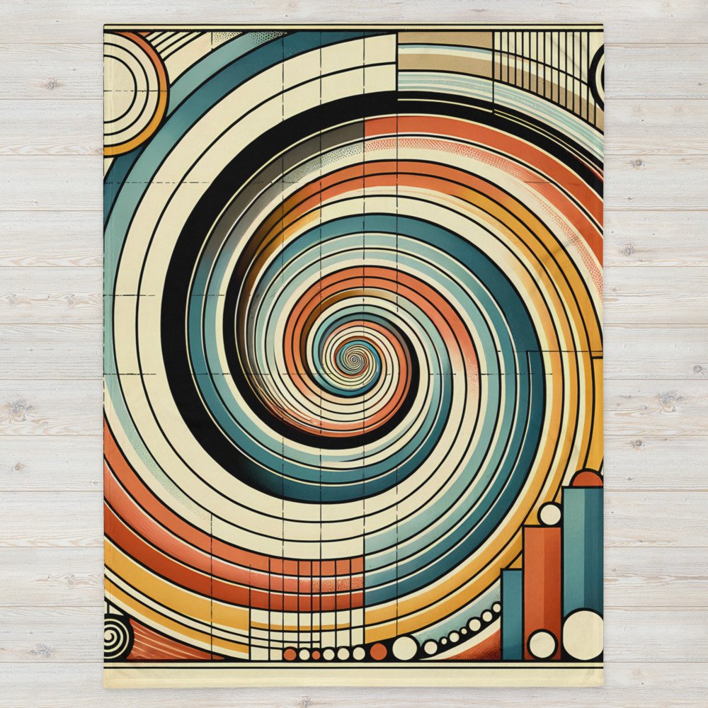 Retro Geometric Spiral Abstract in Teal and Orange