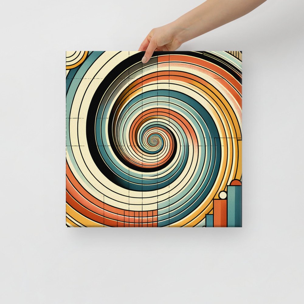 Retro Geometric Spiral Abstract in Teal and Orange — Canvas Print