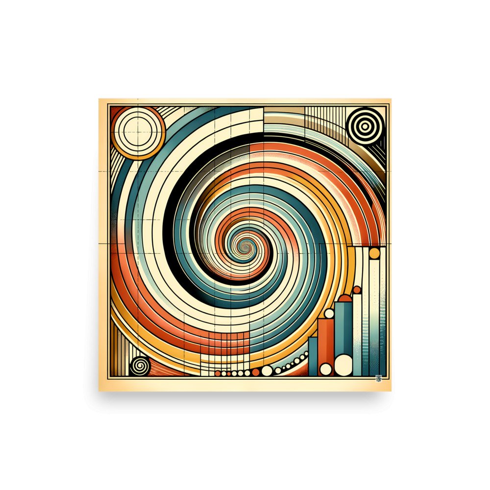 Retro Geometric Spiral Abstract in Teal and Orange