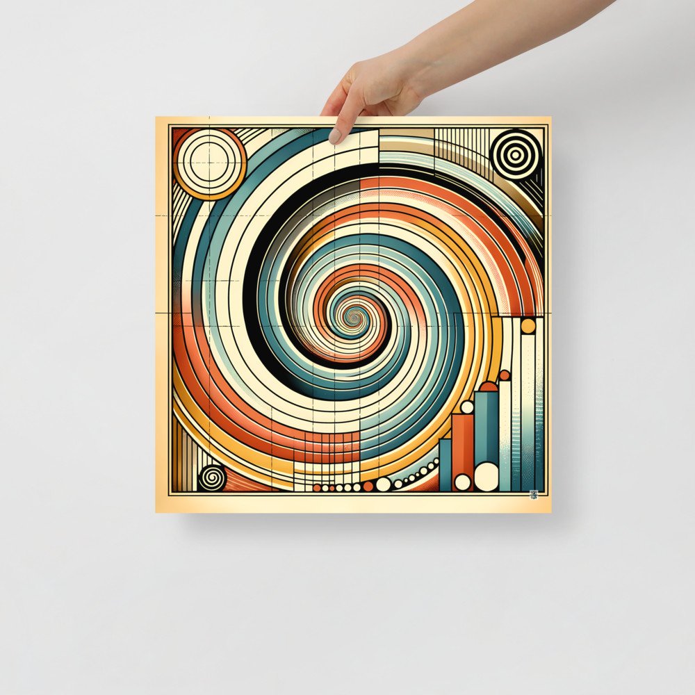 Retro Geometric Spiral Abstract in Teal and Orange